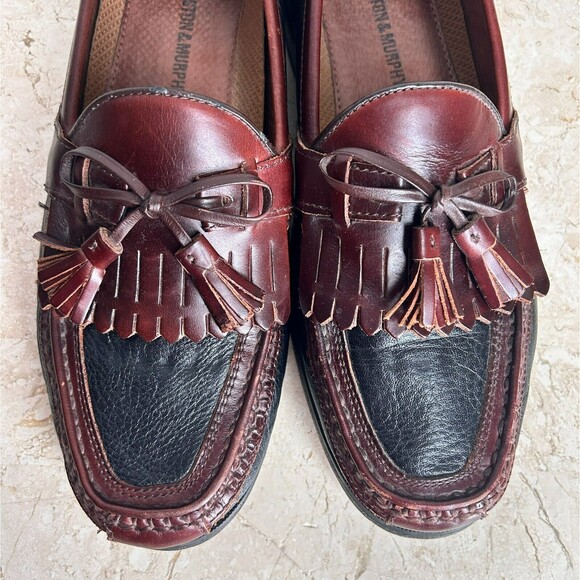 Johnston Murphy Mens Shoes 10 Black Brown Two Tone Leather Loafers Slip On Nice! - Picture 7 of 12